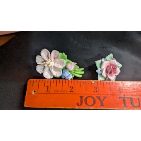 Vintage Hand Painted Floral Porcelain Brooch Lot By Scruples & Denton - Picture 6 of 8
